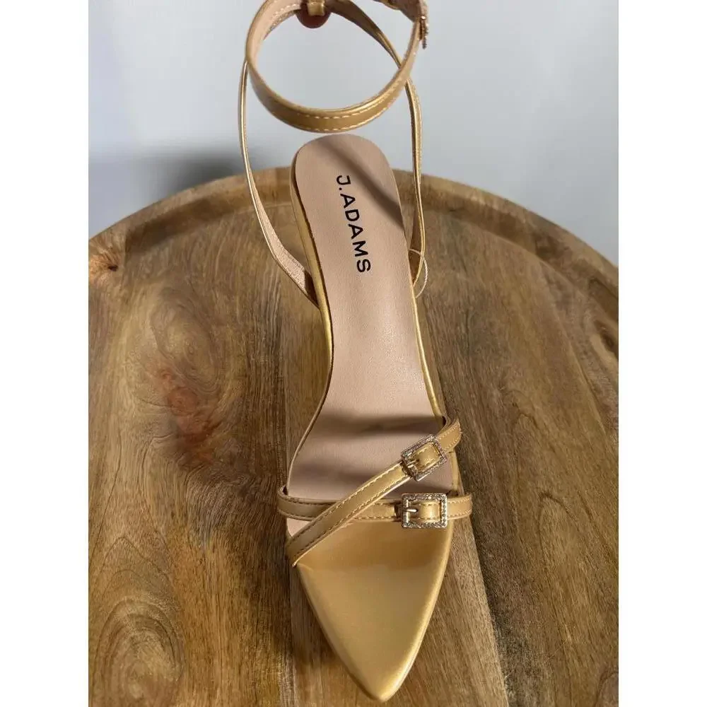 J.Adams Layla Gold PU Rhinestone Strap Heels Women's Size US 9 NWB - Picture 6 of 10